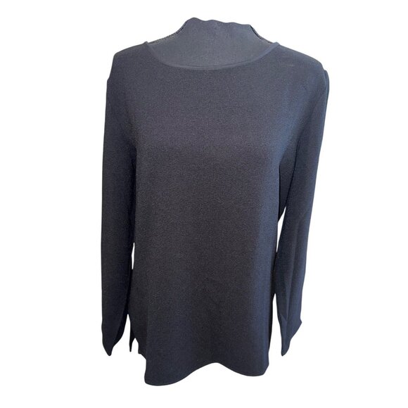 NWT Natori Black Long Sleeve Blouse Top M Polyester Spandex Casual Minimalist - Picture 2 of 11